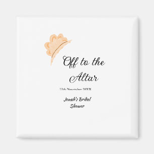 Off to the altar orange cap hat bridal shower name magnet