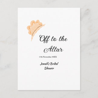 Off to the altar orange cap hat bridal shower name postcard