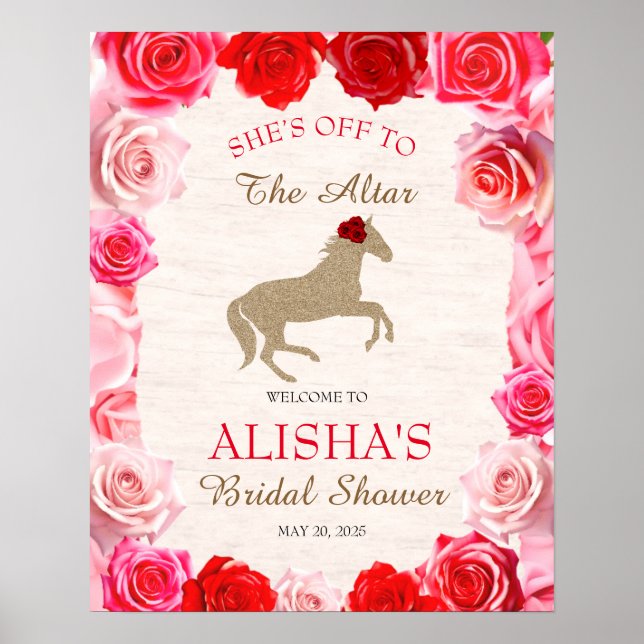 Off to the Altar Red Roses Bridal Shower Sign (Front)