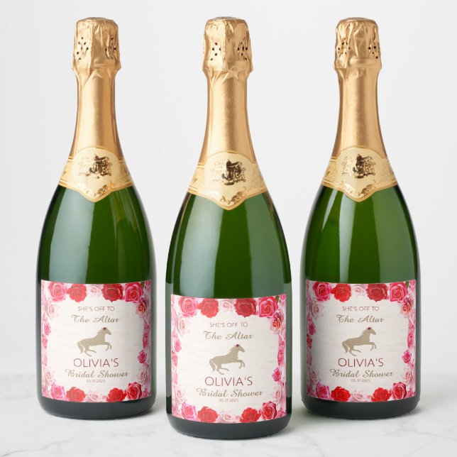Off to the Altar Red Roses Bridal Shower Sparkling Wine Label (Bottles)