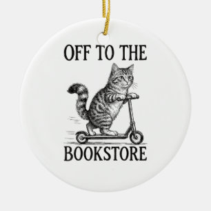 Off to The Bookstore Reading Bookworm Ceramic Ornament