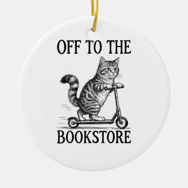 Off to The Bookstore Reading Bookworm Ceramic Ornament (Front)