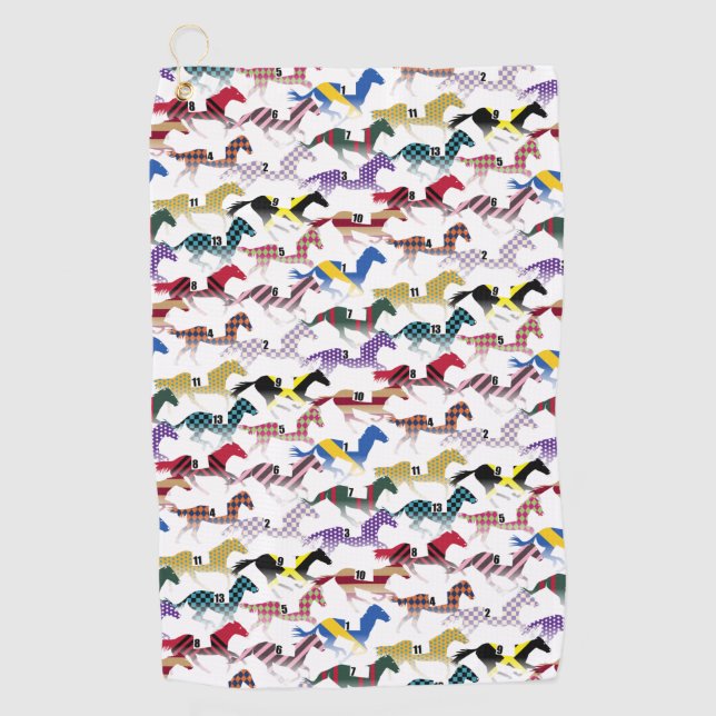 Off to the Horse Races Jockey Silk Pattern Golf Towel (Front)