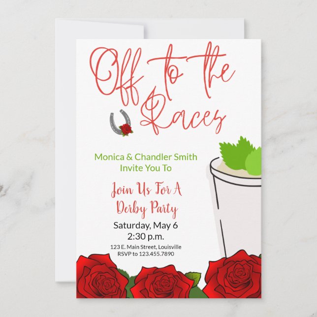 Off to the Races Horse Racing Party Red Roses Invitation (Front)
