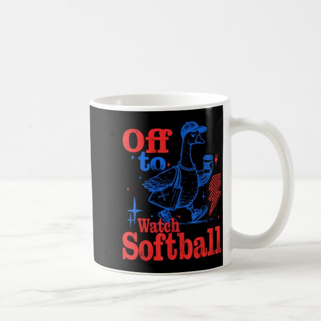 Off to Watch Softball Funny Softball Goose Game Coffee Mug (Right)