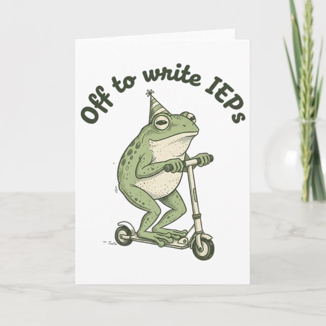 Off To Write Ieps Funny Frog Special Education Tea Card (Front)