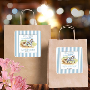 Off two the races equestrian birthday favour square sticker