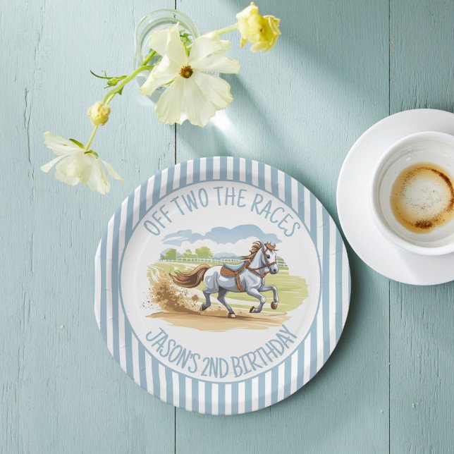 Off two the races equestrian derby party printed paper plate (Off two the races horses equestrian derby pony party printed paper plates personalized tableware )