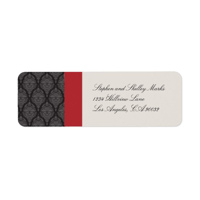 Off White and Black Damask Wedding Labels (Front)