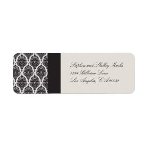 Off White and Black Damask Wedding Labels-2 Return Address Label