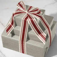 Off-White and Deep Red Ticking Tape Ribbon