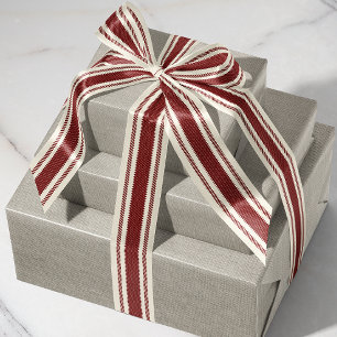 Off-White and Deep Red Ticking Tape Ribbon Grosgrain Ribbon