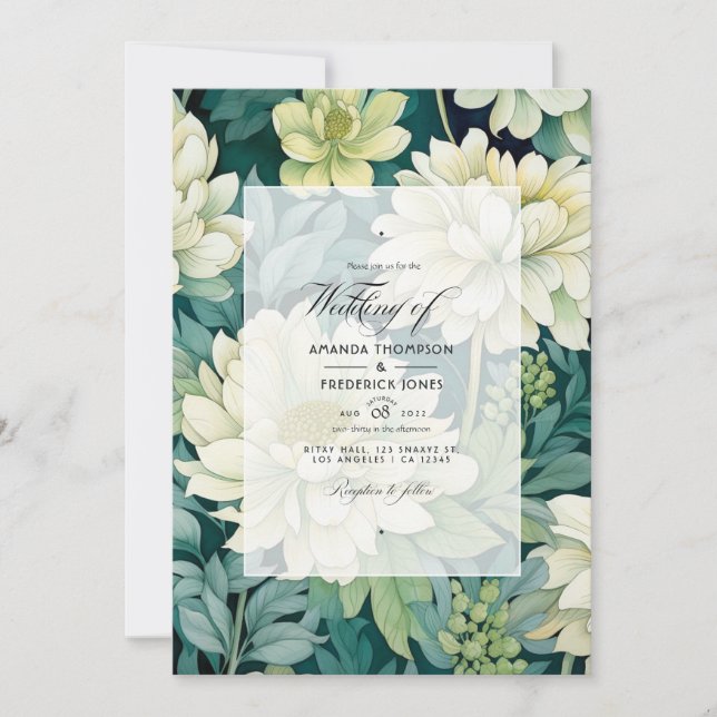 Off-White and Hunter Green Floral Fall Wedding Invitation (Front)