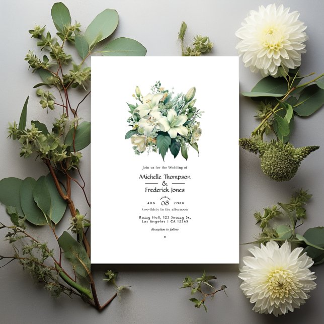 Off-White and Hunter Green Floral Fall Wedding Invitation (Creator Uploaded)