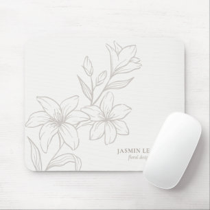 Off-White   Chic Minimal Floral  Mouse Pad