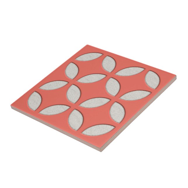 Off-White Coral Salmon Peach Orange Mosaic Ar Ceramic Tile (Side)