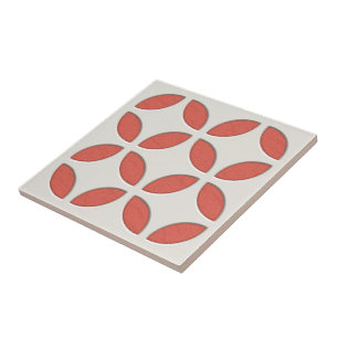 Off-White Coral Salmon Peach Orange Mosaic Art Ceramic Tile