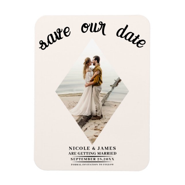 Off White Diamond Photo Wedding Save the Date Magnet (Vertical)