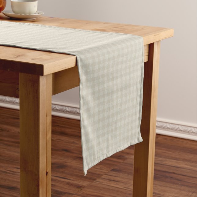 Off White Farmhouse Style Gingham Checks   Long Table Runner (In Situ)