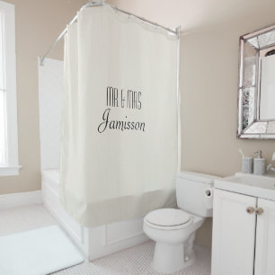 Off White Faux Textured MR & MRS Name Shower Curtain
