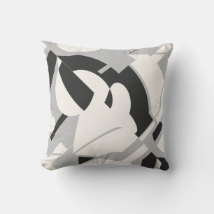 Off-white Grey Black Bold Swirling Abstract Motif Cushion