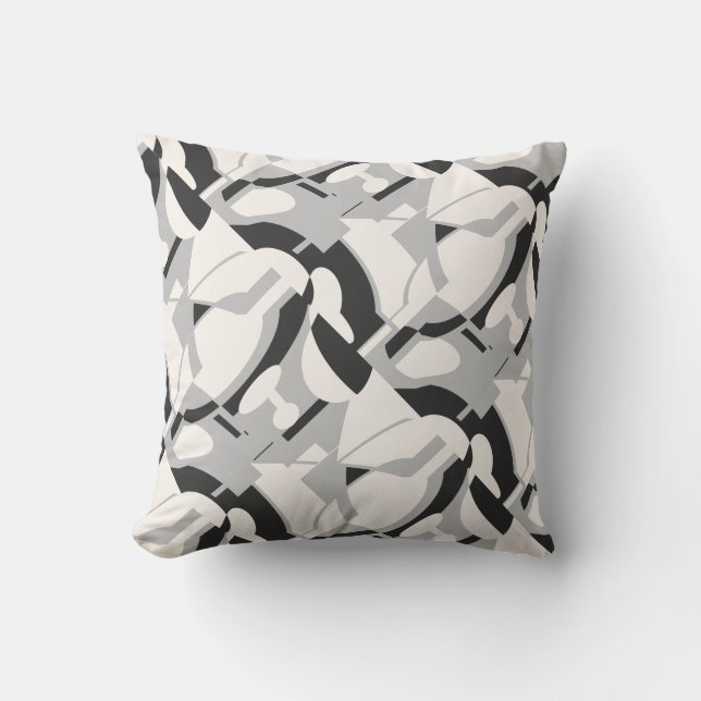 Off-white Grey Black Diagonal Abstract Art Print Cushion (Front)