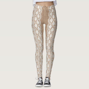 Off-White Lace: Burlap Texture Leggings