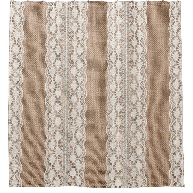 Off-White Lace: Burlap Texture Shower Curtain (Front)