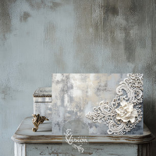 Off White Lace Effect, Silver Patina Background Tissue Paper