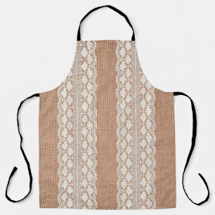 Off-White Lace on Brown Burlap Texture Apron