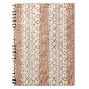 Off-White Lace on Brown Burlap Texture Notebook