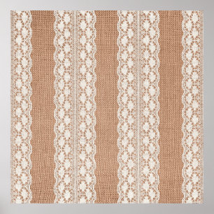 Off-White Lace on Brown Burlap Texture Poster