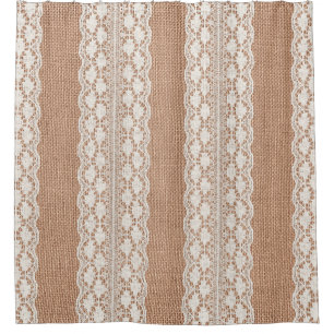 Off-White Lace on Brown Burlap Texture Shower Curtain