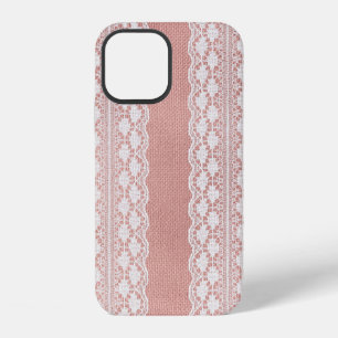 Off-White Lace on Metallic Rose Golden Cloth Textu iPhone 12 Case