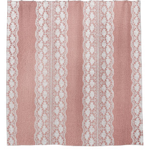 Off-White Lace on Metallic Rose Golden Cloth Textu Shower Curtain
