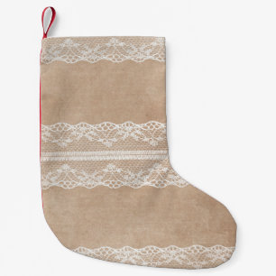 Off-White Lace on Vintage Paper Texture with subtl Small Christmas Stocking
