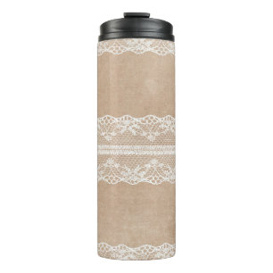 Off-White Lace on Vintage Paper Texture with subtl Thermal Tumbler