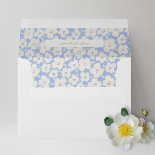 Off-White Linen   Blue & White Floral Wedding  Envelope