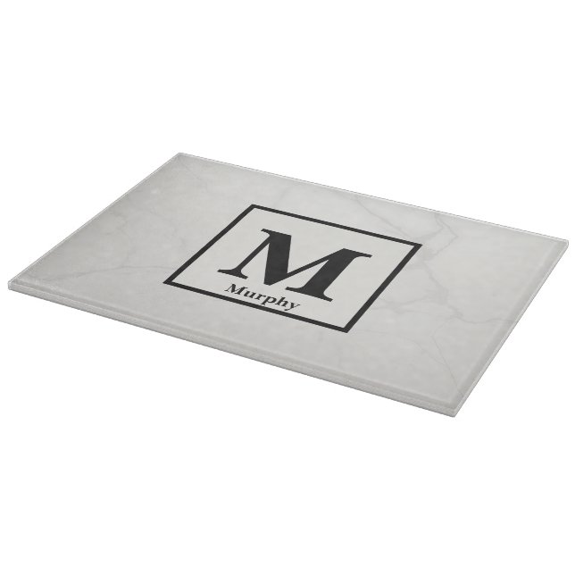 Off White Marble with Silver Veins Monogram Cutting Board (Corner)