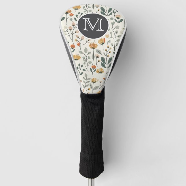 Off White Modern Wildflower Golf Head Cover (Front)