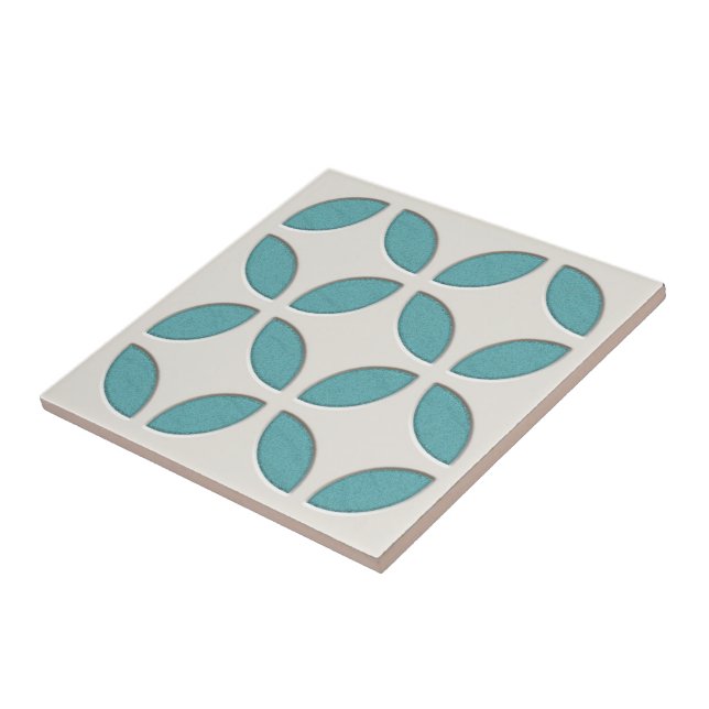 Off-White Ocean Turquoise Blue Mosaic Art Ceramic Tile (Side)