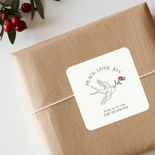 Off-White Peace Love Joy Christmas Snow Bird Square Sticker