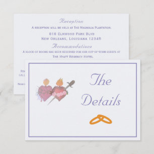 Off-White/Periwinkle Two Hearts Catholic Wedding Enclosure Card