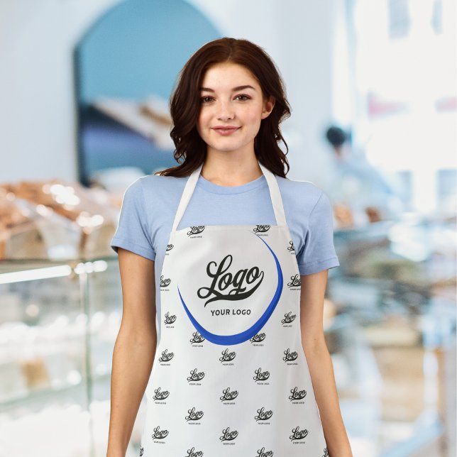 Off white Royal blue Business logo Company brand Apron (Creator Uploaded)