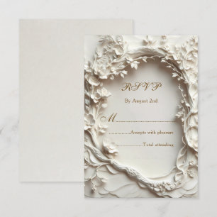 Off- White Sculptural Flowers Crest RSVP Card