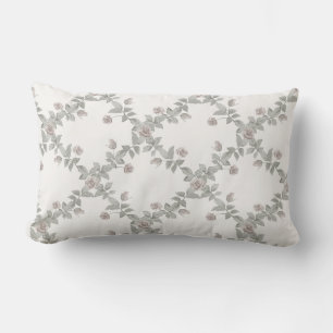 Off-White Taupe Rose Sage Trellis Pattern Lumbar Cushion