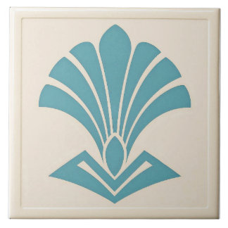 Off White/Teal Art Deco Style Ceramic   Tile