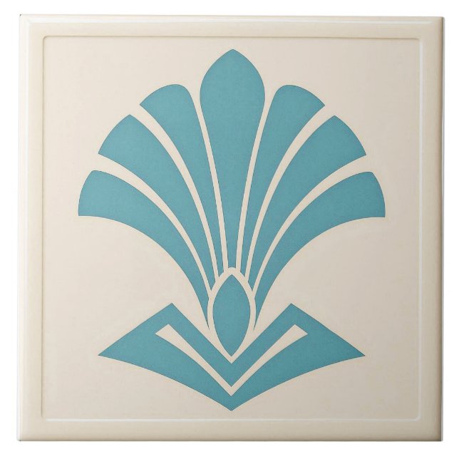 Off White/Teal Art Deco Style Ceramic   Tile (Front)