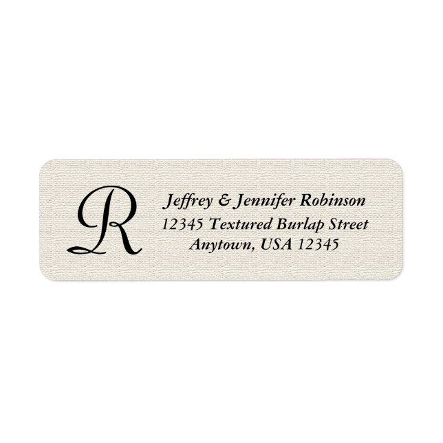Off White Textured Monogram Name, Return Address Label (Front)