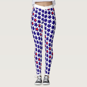 Offbeat Distorted Red White Blue Stars Leggings